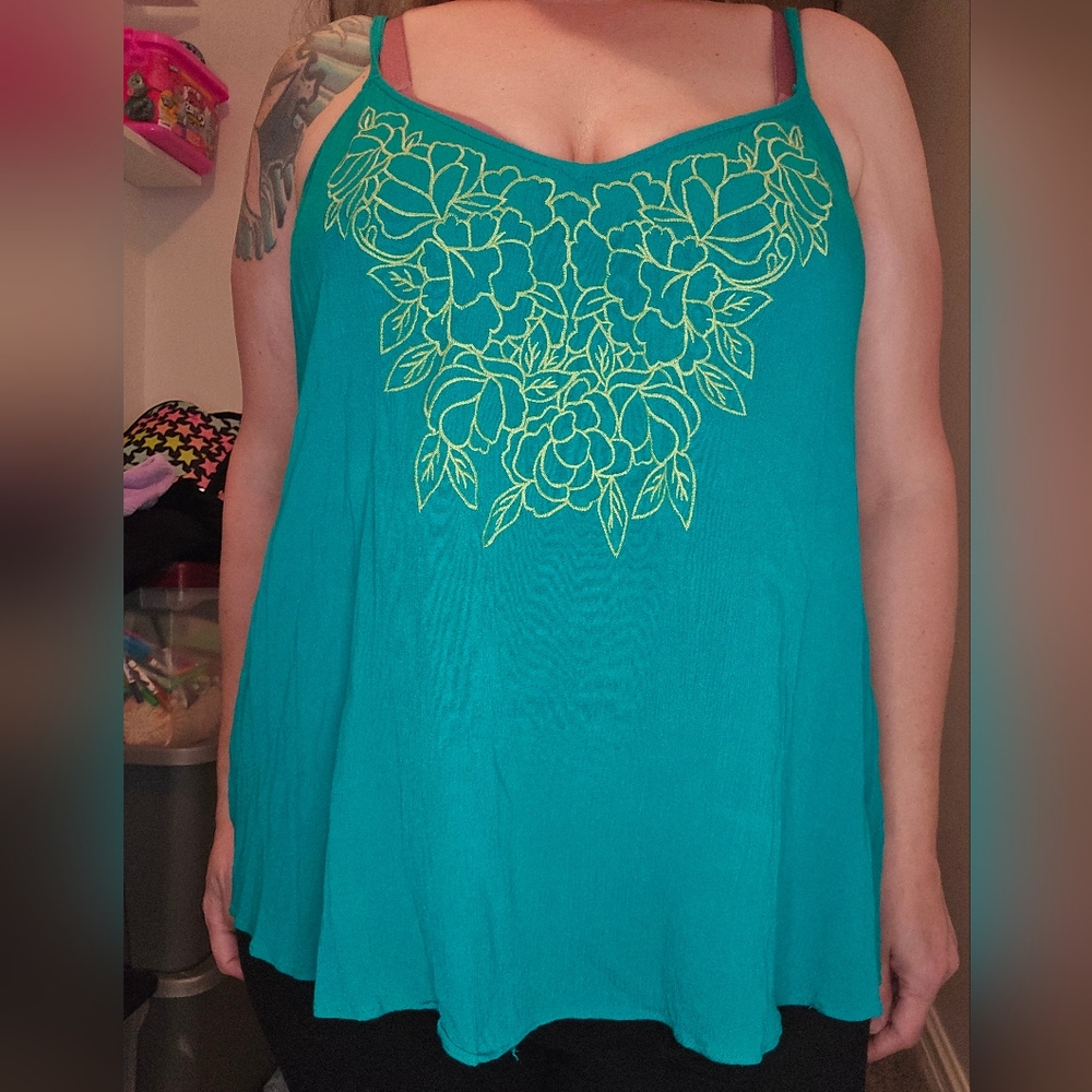 Teal Torrid Sleeveless Top with Floral Design